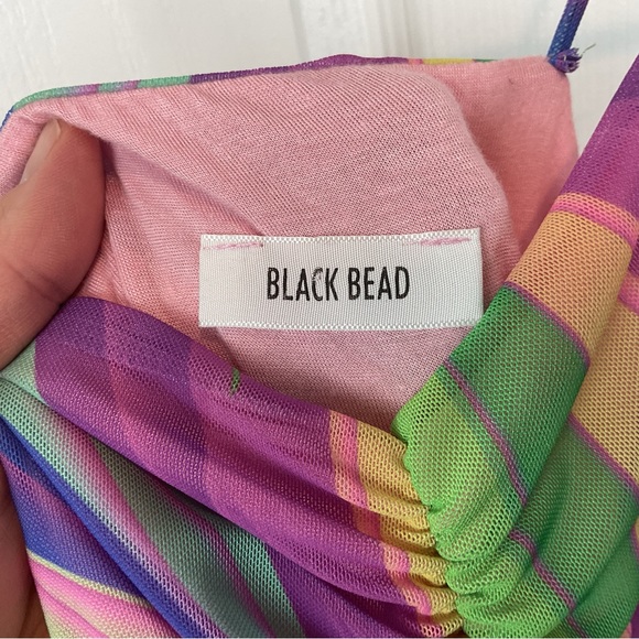 Pre-Owned Black Bead Moire Patterned Pastel Slip On Dress, Size Small - Picture 9 of 10